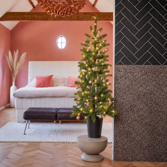Black Box Trees Nagoya Kunstkerstboom met Verlichting H120 x Ø60 cm - Kerstboom Voor Binnen - Kunstboom met 212 PE Dennentakjes - Slank Model Ø60 cm - Groen