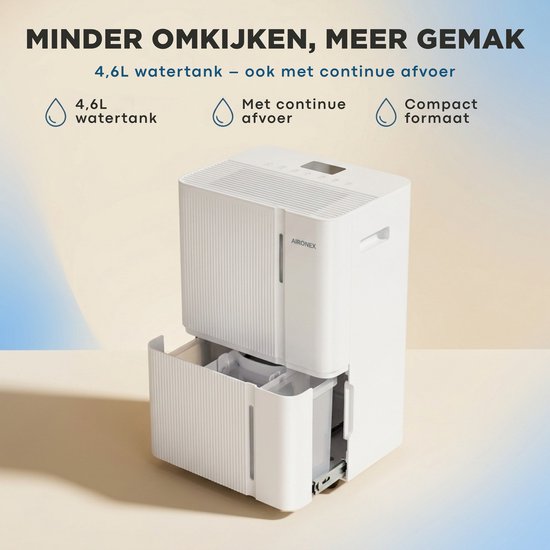Luchtontvochtiger Aironex 30L - Ontvochtigt 30 liter per dag - Geschikt voor kelder, woonkamer, slaapkamer en badkamer - Vochtvreter - Luchtontvochtiger en Luchtreiniger - Luchtontvochtiger slaapkamer - Wit - Dehumidifier