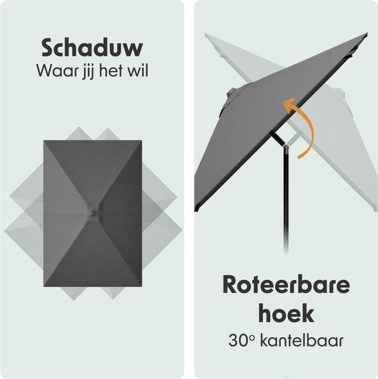 LifeGoods Parasol - Tuin - 268x178cm - 30° Kantelbaar - Waterdicht - UPF50+ - Donkergrijs