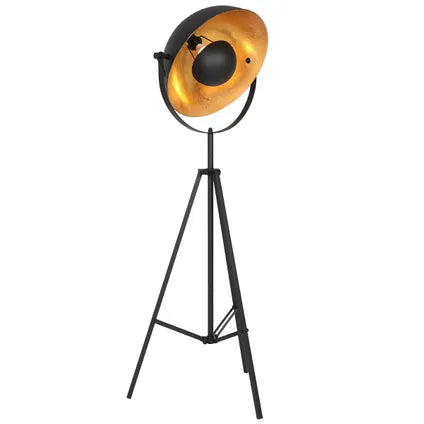 Vloerlamp Sunflower - 1-lichts - draaibaar en kantelbaar - E27 - 163 cm hoog - trendy design - woonkamer / slaapkamer - goud / zwart