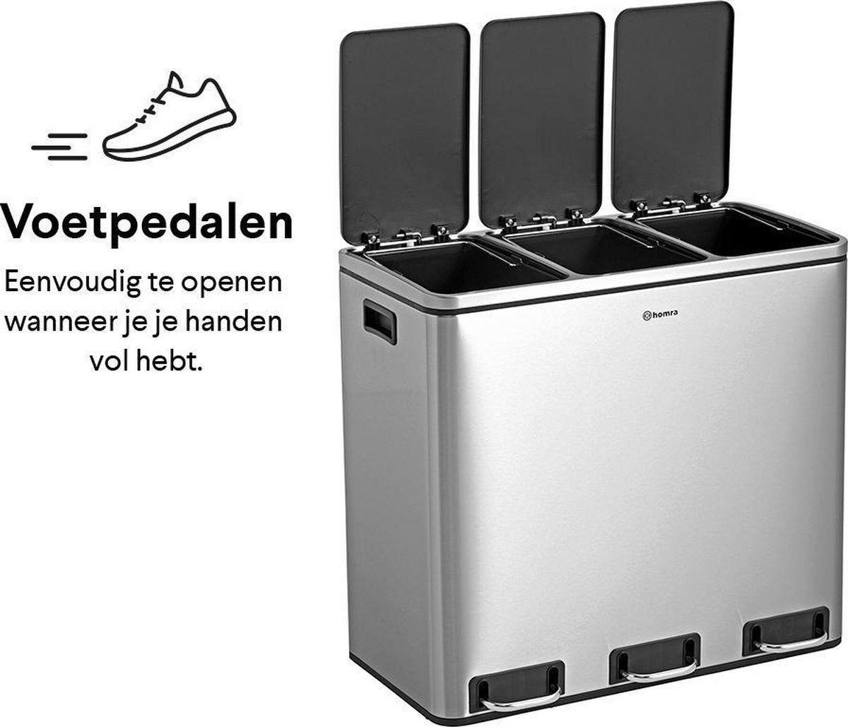 Homra Pedaalemmer - RVS & ABS-kunststof - 3x18L - 34 x 61 x 55,5cm - Grijs
