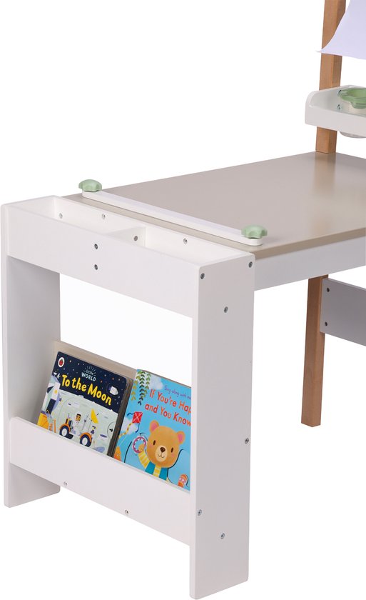 Sunny Olivia Teken- en Knutseltafel – Houten Kinder Teken- en Knutseltafel – Compleet Met Stoel, Whiteboard, Papierrol & Opbergruimte – Creatief Speelmeubel