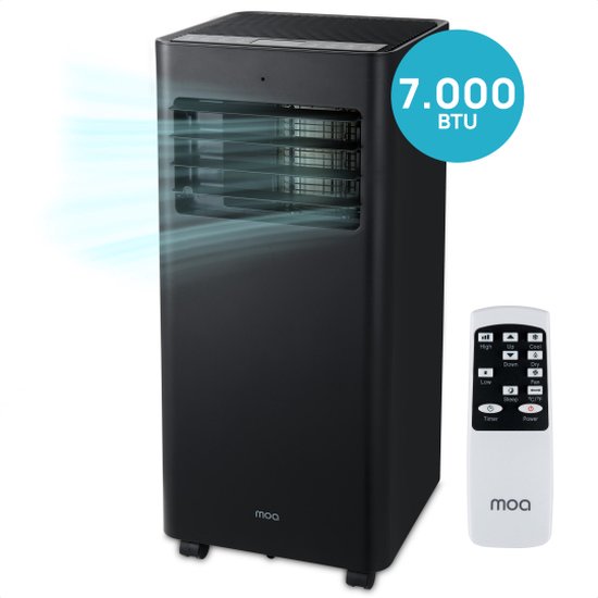 MOA Mobiele Airco - 7.000 BTU - Met Afstandbediening - Tot 22m² - Voor o.a. Woonkamer en Slaapkamer - Airconditioner met Ontvochtigingsfunctie - Raamafdichtingskit - Zwart