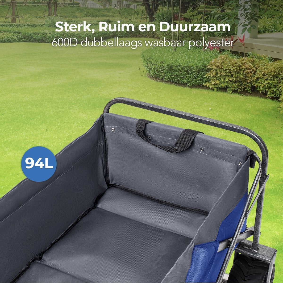 LifeGoods Bolderkar - Opvouwbaar - tot 80KG - 94L - Wasbaar Polyester - 98x45cm - Blauw/Grijs