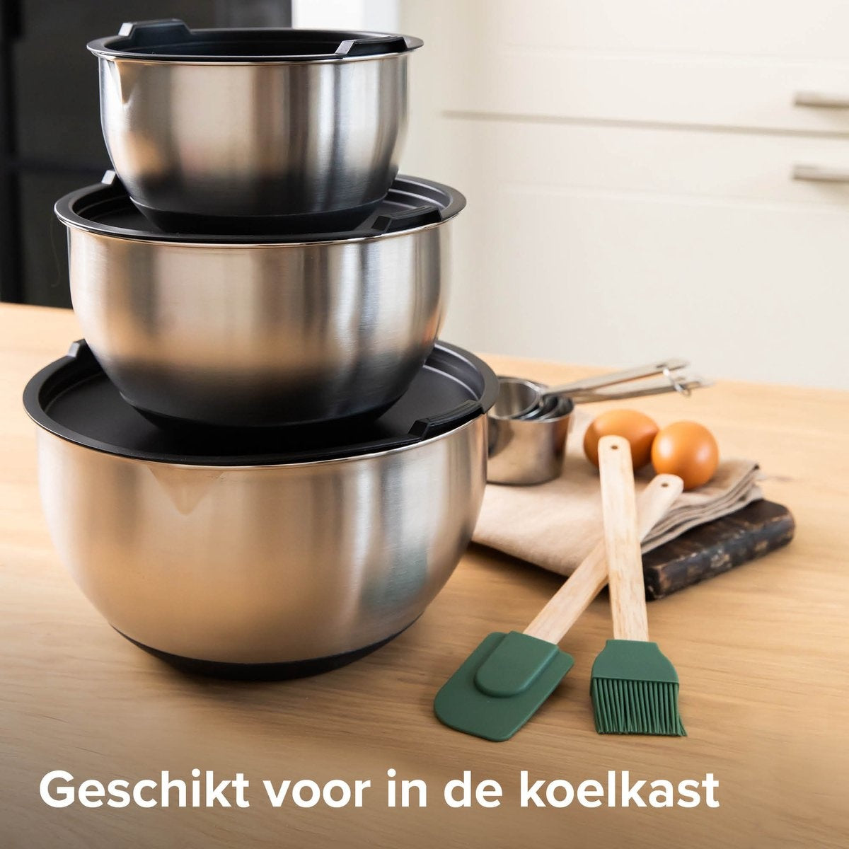 Coninx Mengkommen Set 3-Delig - Beslagkommen met Deksel - Antislip - Maataanduiding - Schenktuit - RVS