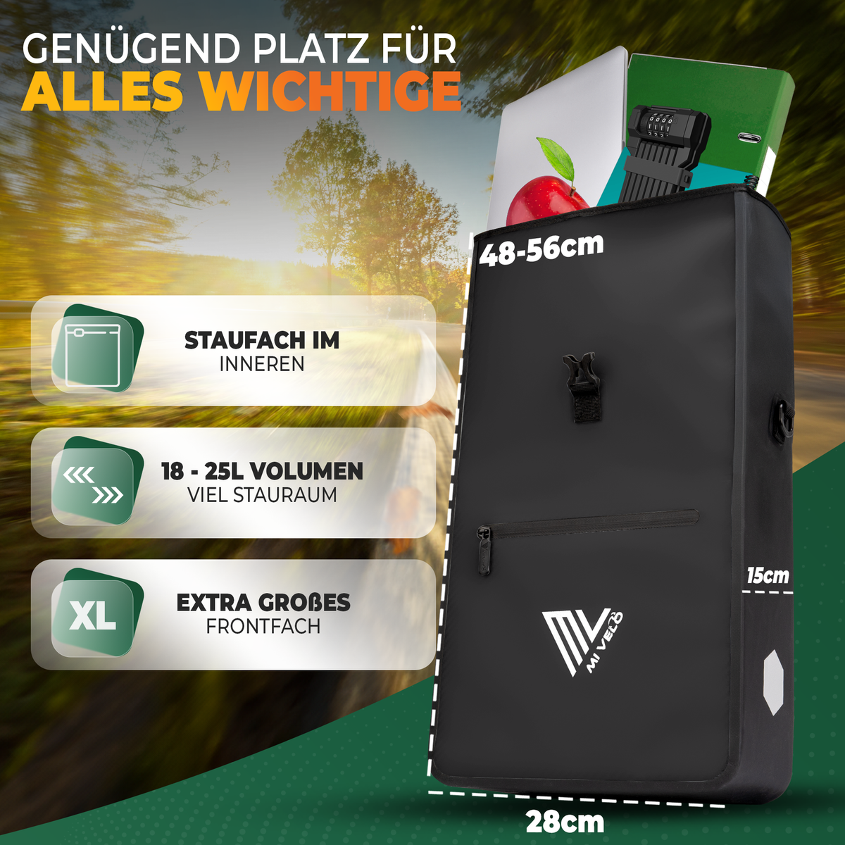 MiVelo Max - 2-in-1 Waterdichte Fietstas voor Bagagedrager - Zwart - 25 L