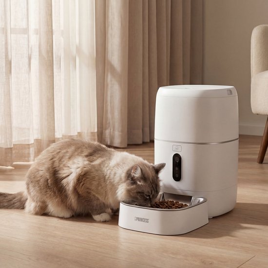 Princess Automatische Voerbak - HD Camera & Smart - 6 Liter – Kat & Hond - App‑Bediening – Geplande Voeding – Roestvrijstalen Kom – Back-up Batterij - Voerautomaat - Voerdispenser - 610065
