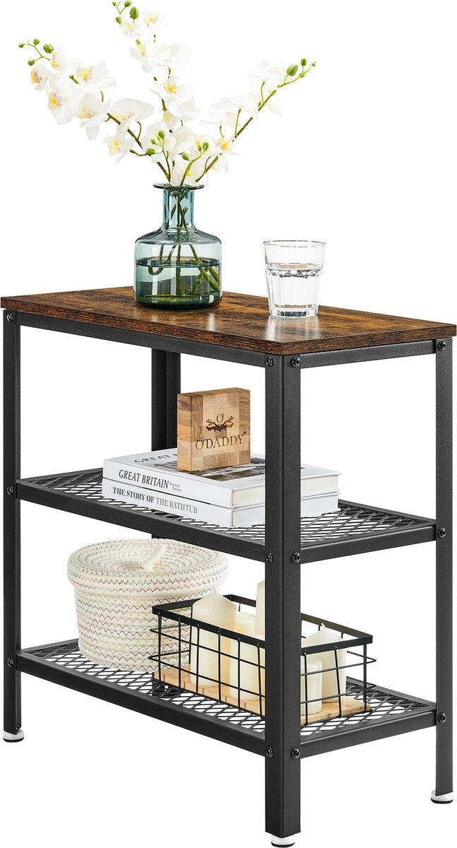 O'DADDY® Wandtafel - Sidetable Industrieel - met 2 gaasplanken - bijzettafel 60x30x60 cm - Haltafel - kleur bruin