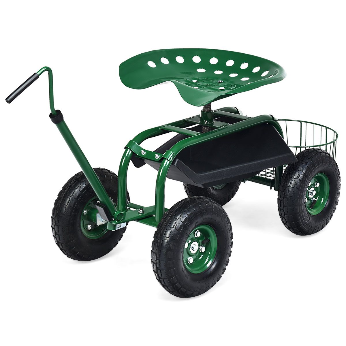 Coast Tuinwagen met opbergmand - in hoogte verstelbare handgreep - ergonomische zitting - groen