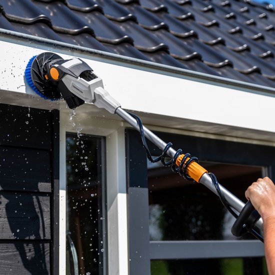 Batavia Accu 18V Twin Brush telescopische reinigingsborstel - Excl. Accu en Oplader - Schrobborstel met telescopische steel - Ergonomisch, waterdicht, verstelbare borstelkop voor moeiteloos reinigen van daken, zonnepanelen en zwembad - Maxxpack