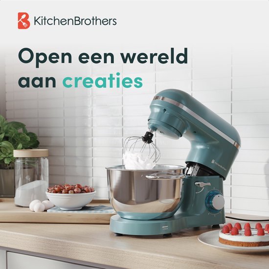 KitchenBrothers 2000W Keukenmachine - Keukenrobot - 6,2L - Mixer met Mengkom - Keukenmixer - Pastel Groen