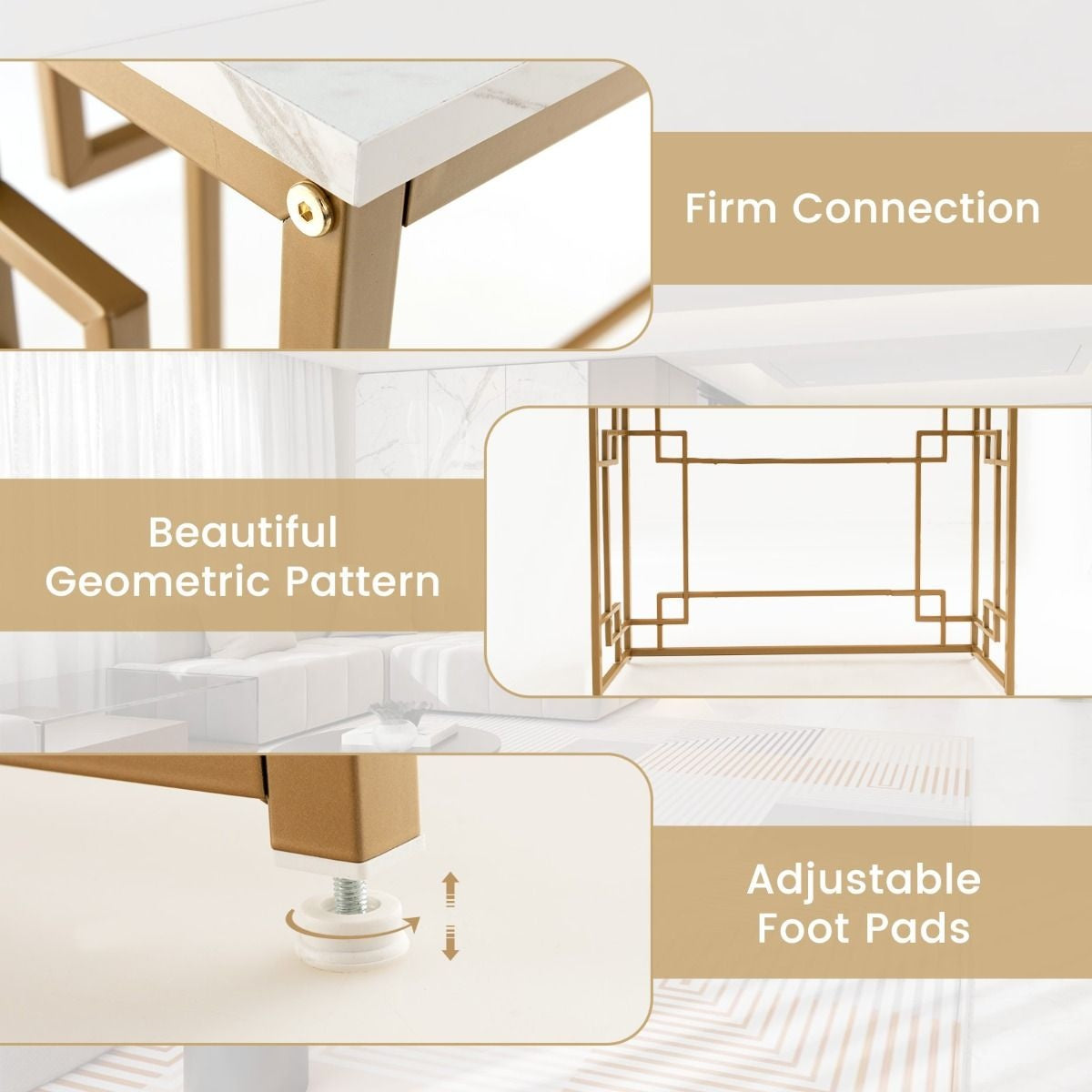 Coast Bijzettafel - Wit Tafelblad met Imitatiemarmer - Gouden Frame - 110 x 30 x 81 cm - MDF/Metaal