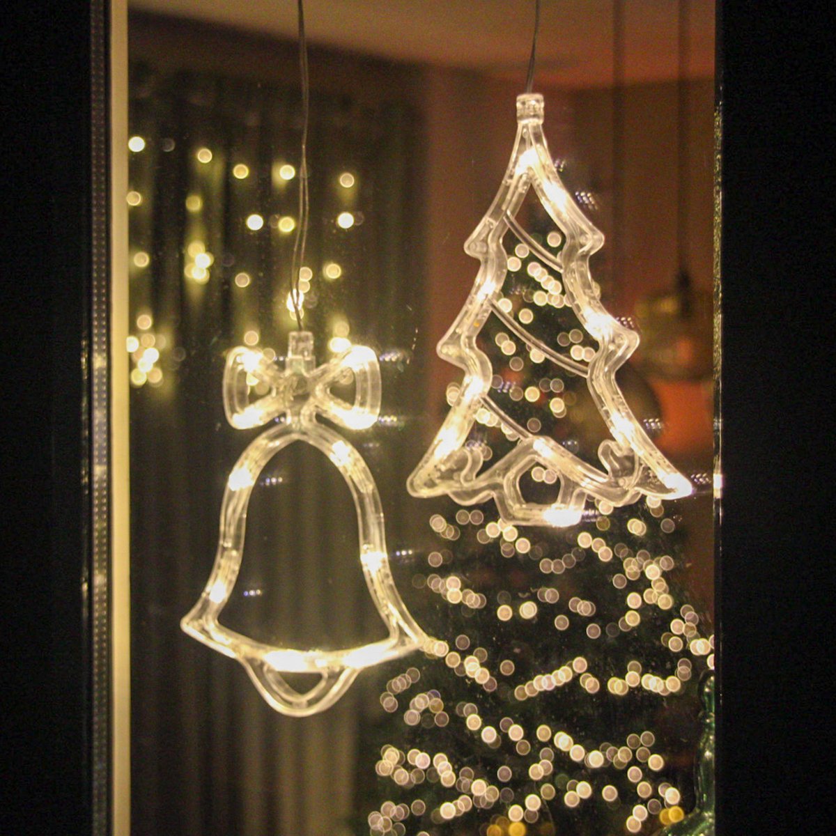 Giftmas LED Hangdecoratie Kerstbel & Kerstboom Warm Wit 14x18,3 cm - Op Batterijen - Raamdecoratie Voor Binnen