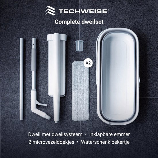 Techweise 4-in-1 Dweilsysteem - met Spray - Opvouwbare Emmer - 2 Extra Microvezel Dweilen -Sprayfunctie