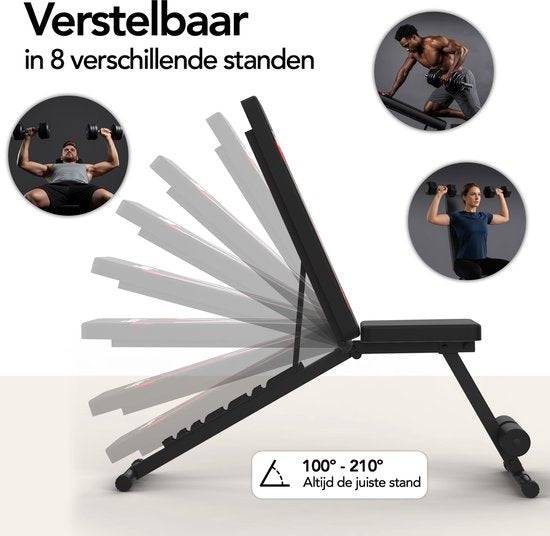 Brixy Fitness Halterbank - Fitnessbank - Tot 300KG - Bench Press Bank - Trainingsbank - Verstelbaar - Inklapbaar - Zwart