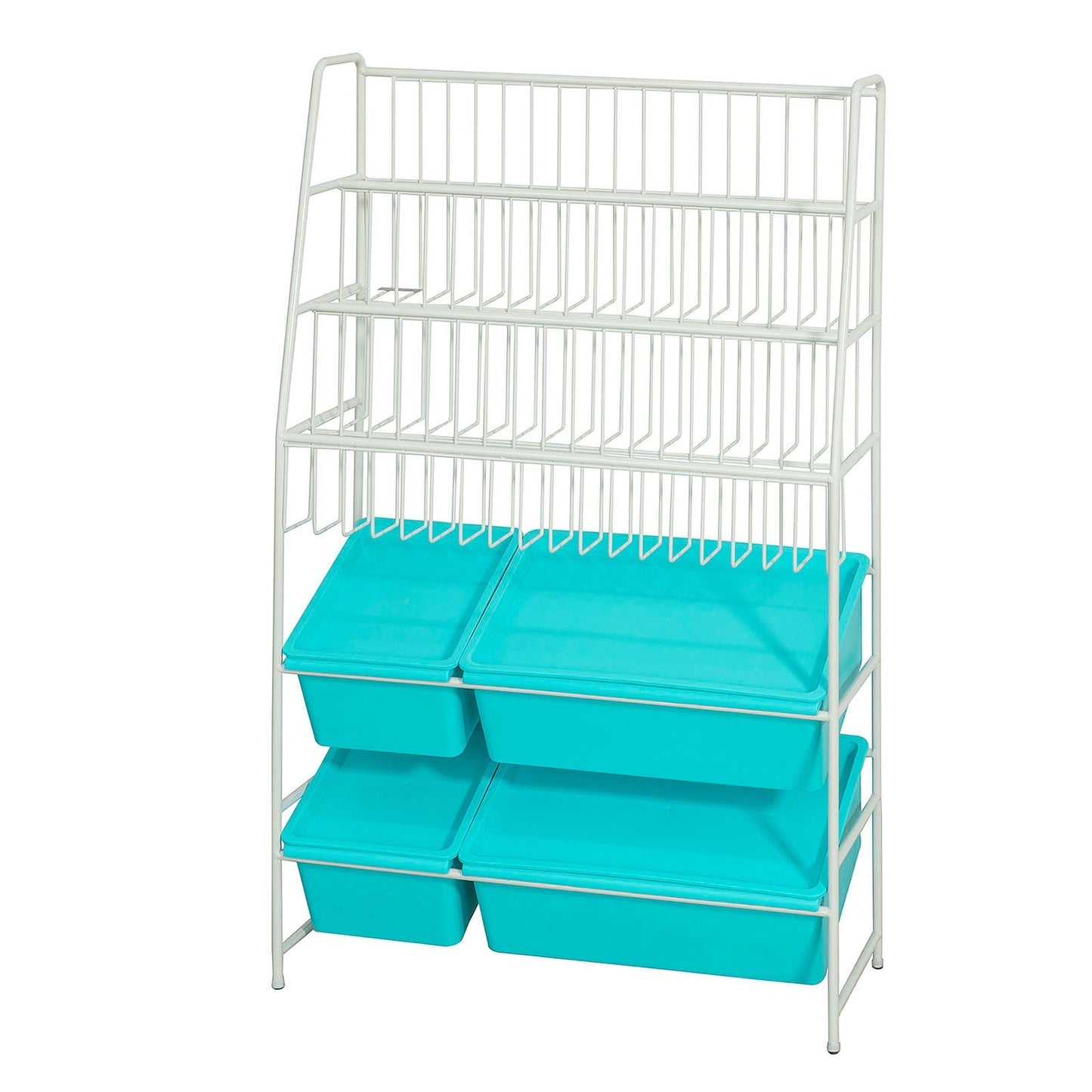 SoBuy Opbergrek voor Kinderen - Met boekenkast - Max. 50 kg - 61 x 25 x 102 cm - Blauw / Wit