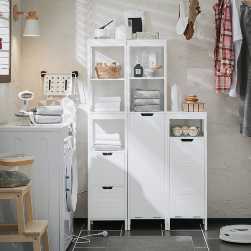 SoBuy Badkamerkast met 1 lade - Incl. 1 uitneembare wasmand - 30 x 30 x 90 cm - Max. 15KG - Wit