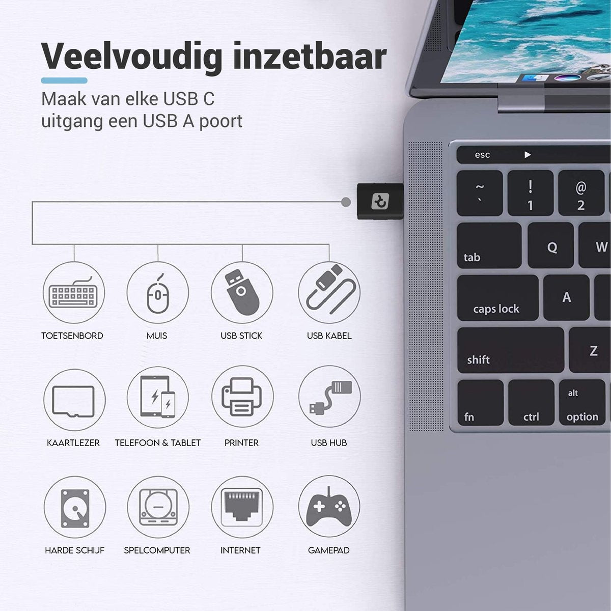 Teeco USB C naar USB A Adapter - 2 Stuks - Hub voor Macbook - 10Gbps - Zwart