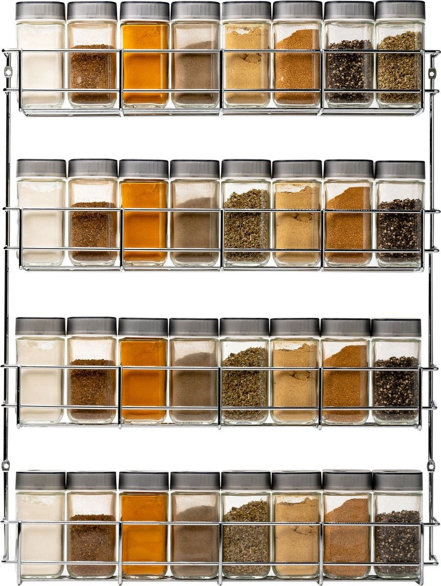 Kruidenrek Ophangbaar - voor 32 Kruidenpotjes - 4 etages Kruidenorganizer - 405x60x500mm - Metaal Chroom