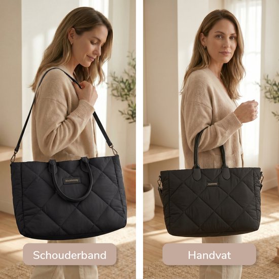 Mommsy Luiertas – Verzorgingstas – Mom Bag – Thermo Vak – Gewatteerde Puffer Stof – Mommy Bag – Extra Ruim – Waterafstotend – Organizer – Lichtgewicht – Zwart