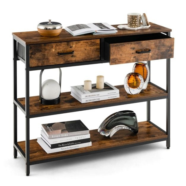 Coast Consoletafel met 2 Stoffen Laden - 100 cm - Metalen Frame - Kantelbeveiliging