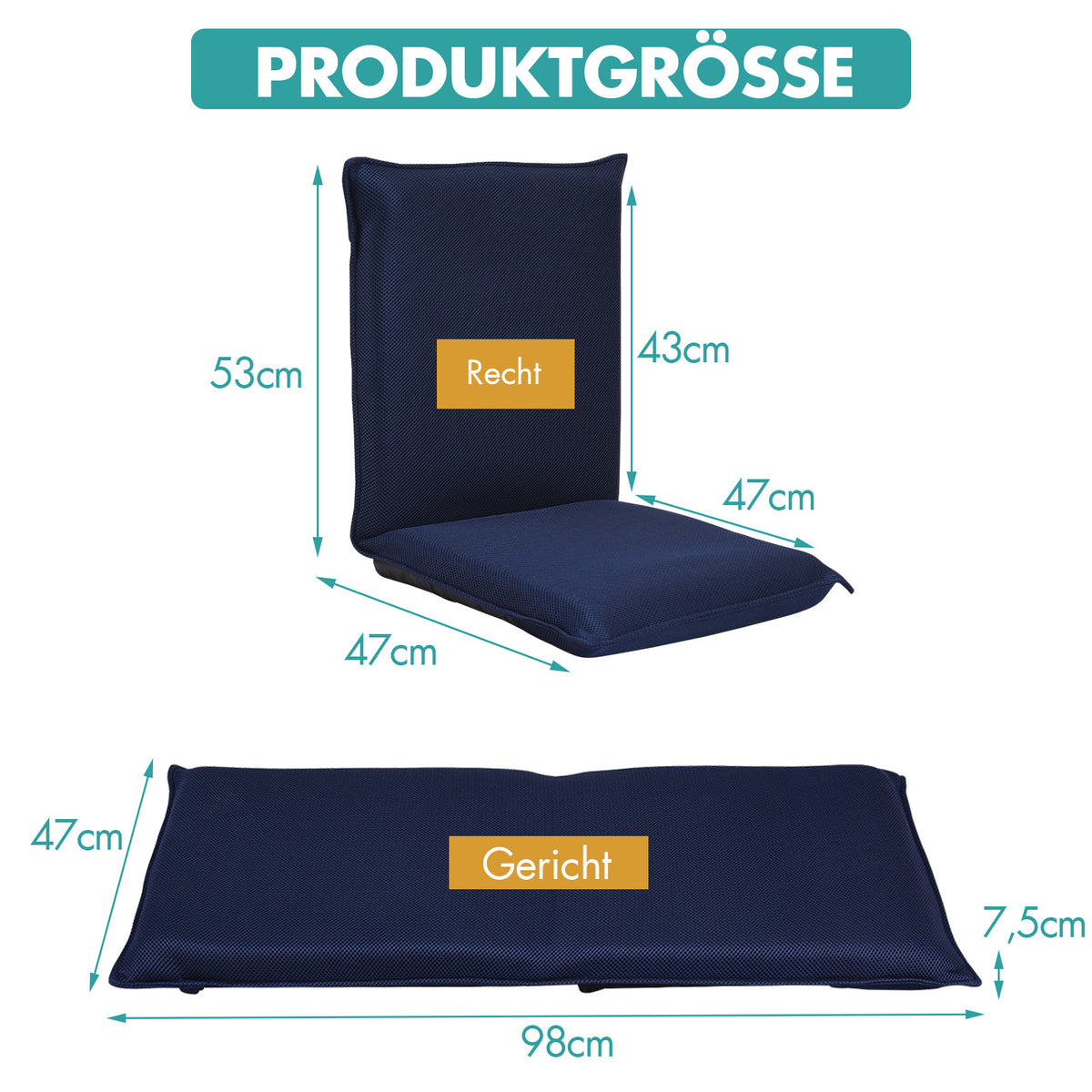 Coast Verstelbare Vloerstoel - 47 x 44 x 53 cm - Blauw