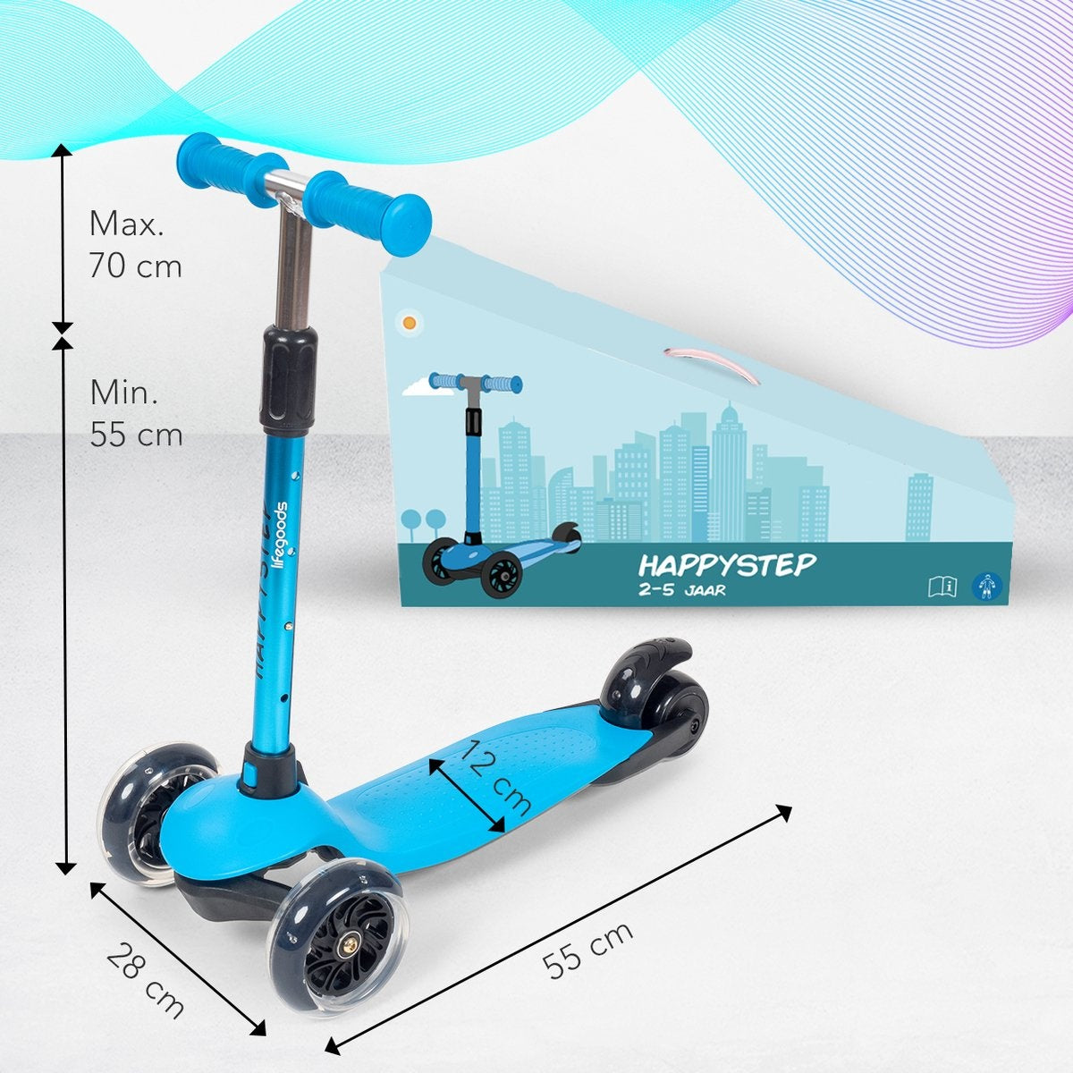 LifeGoods HappyStep - Kinderstep - Step 2-5 Jaar - 3 Lichtgevende Wielen - Jongens/Meisjes - Blauw