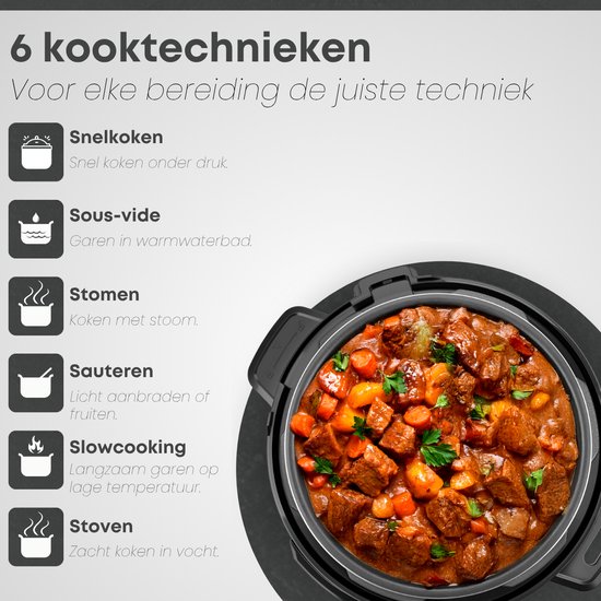Savoré Kitchen Pressure Cooker 6L – Tot 6 Pers. – PFAS-vrij – 29 × 33,5 cm – Snelkookpan, Rijstkoker, Slowcooker, Stomer, Sous-vide & Multicooker