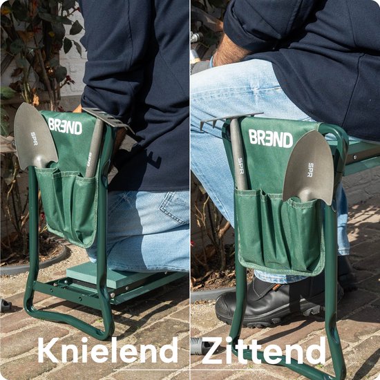 Inklapbaar Tuinkrukje met Kniesteun - EVA-schuim – Tot 150 KG - Stalen Frame met Gereedschapstassen – Zitten en Knielen - BREND BR-2252