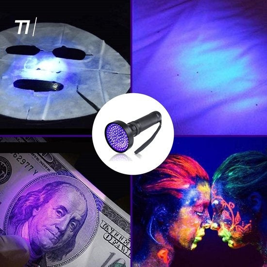 TIKKENS UV Lamp XXL - UV Zaklamp -100 Ultraviolet LED's - Blacklight Zaklamp - Detector Urine, Vals Geld, Overige Vlekken - 395nm