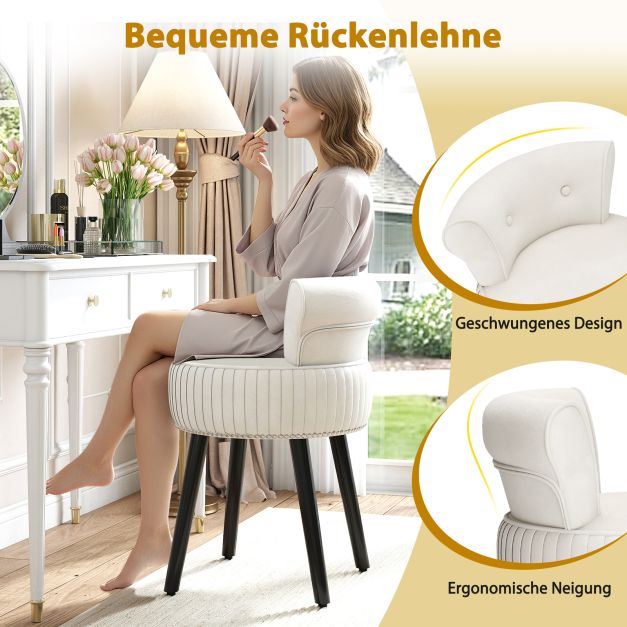 Coast Fluwelen Make-upstoel met Rugleuning – 48 x 46 x 66 cm – Wit