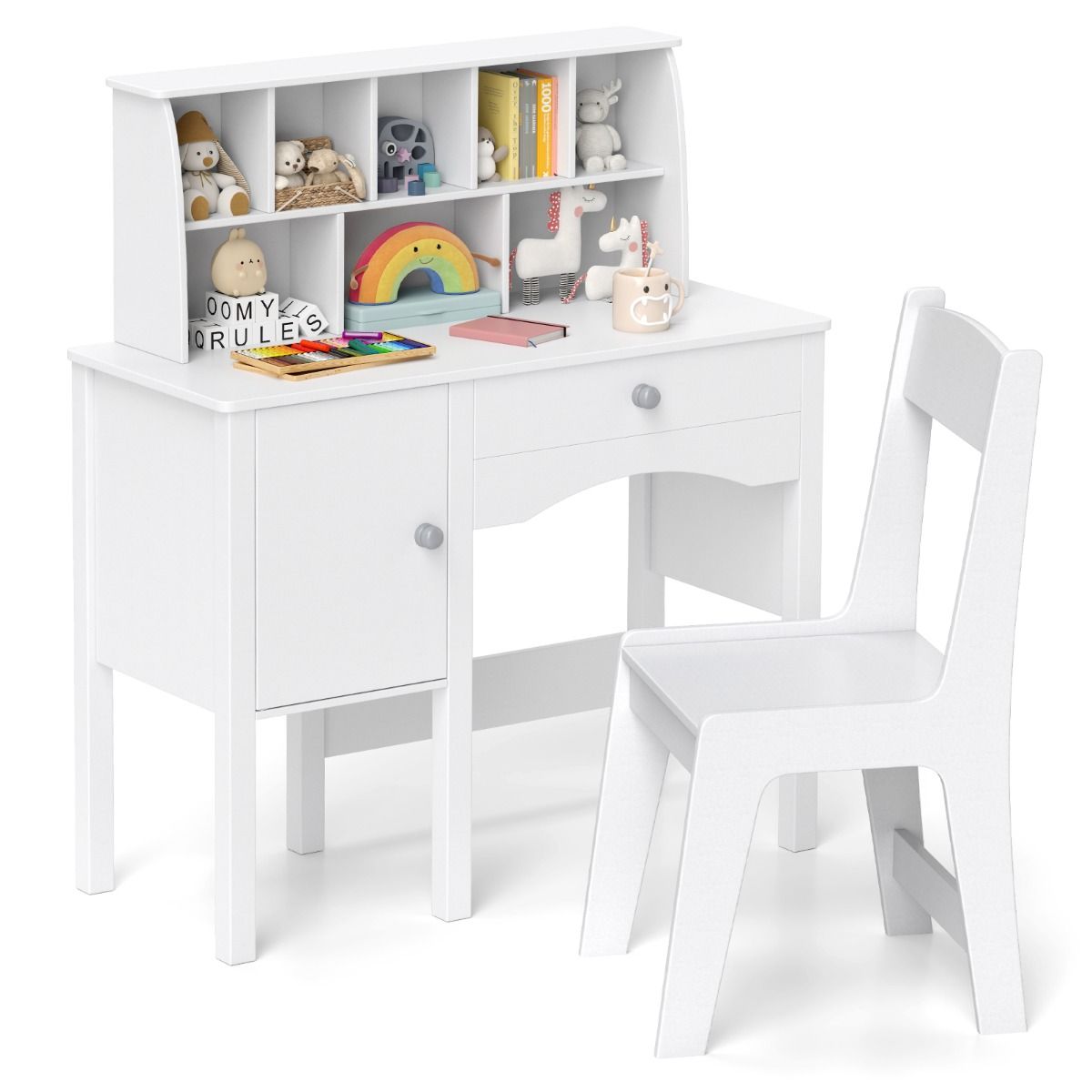 Coast Kinderbureau met Stoel - veel opbergruimte - antikantel beveiliging - wit
