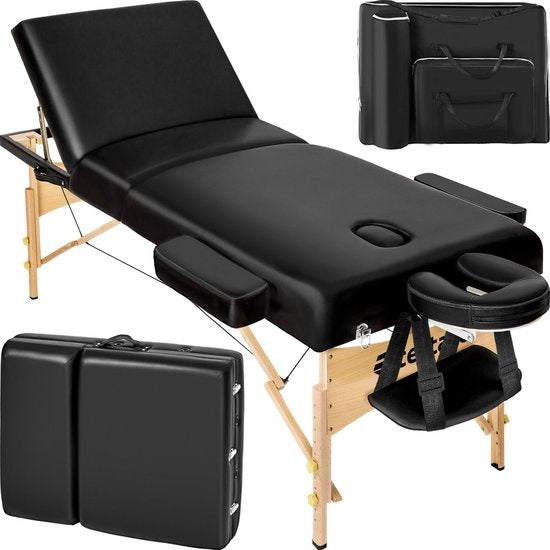 tectake® - Massagetafel behandeltafel met matras van 10 cm hoog + draagtas - extra dikke vulling, water- en oliebestendige vinylhoes, opvouwbaar ontwerp, inclusief opbergtas, ideaal voor salon, tatoeage, therapie - zwart