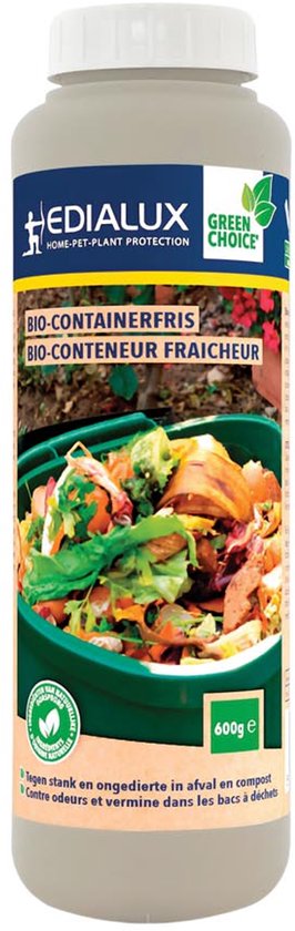 Edialux Bio-Containerfris strooipoeder tegen geur en maden, voor GFT-bak, GFT-container en compostbak, absorbeert vocht, helpt tegen schimmel en rotting, lavendelgeur, 600 ml