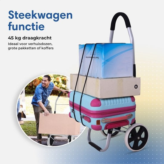 Safe Life Boodschappentrolley met koelvak en haak voor winkelwagen - 45L - grijs - 103x45x38 cm - opvouwbaar