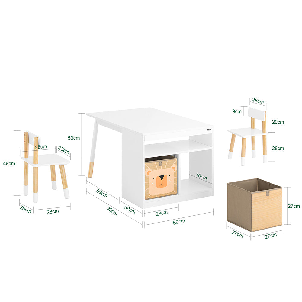 Kinder Teken- en Speelset met Tafel en 2 Stoelen – Inclusief Opbergvakken – Wit – SoBuy KMB113-W