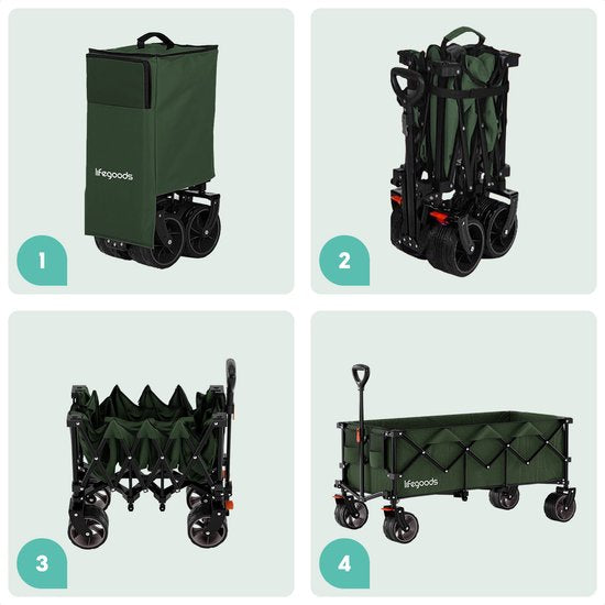 LifeGoods Bolderkar - XXL - Opvouwbaar - 300L - 150KG Draagkracht - Groen