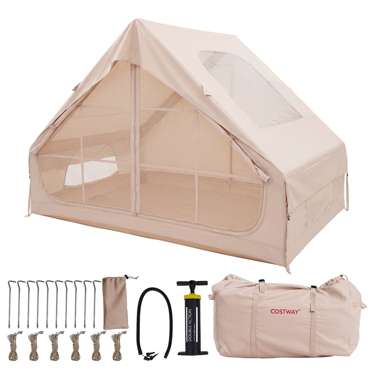 Coast Opblaasbare Kampeertent - 4 personen - 2 deuren en dakraam - kaki - 295 x 205 x 200 cm
