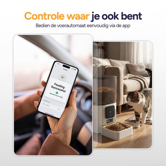 Viervoeter Feed Pro - Automatische Voerbak 6L - Kat en Hond - Voerautomaat met App - Wit