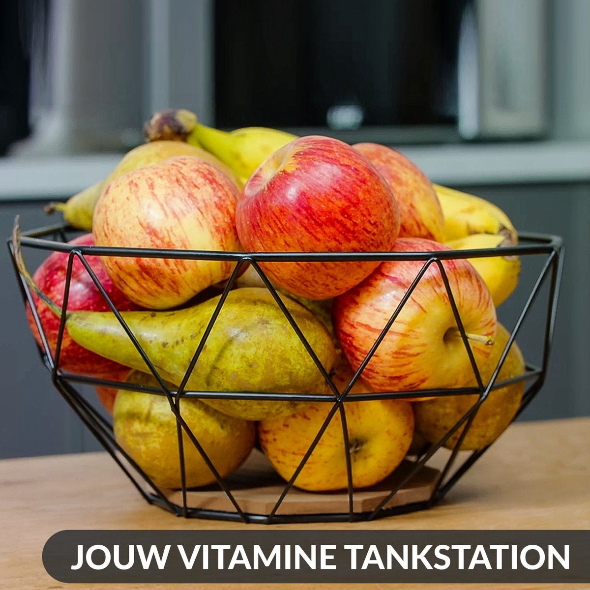 Chefarone Fruitmand - Fruitschaal – Groentemand – Opberger – Metaal – Hout - Zwart