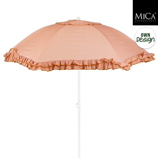 Mica Decorations Kantelbare Parasol met Ruches - Stokparasol 238 x Ø195 cm - Tuin of Balkonparasol - Polyester, Staal - Perzik