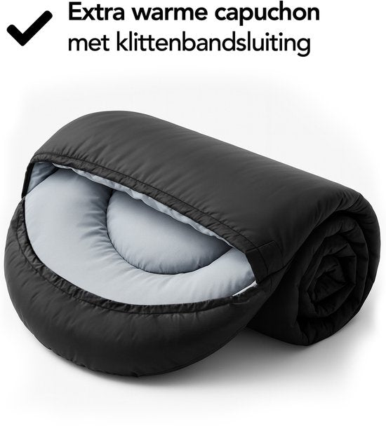 Brixy Mummy Slaapzak - 4 Seizoenen - Slaapzakken Volwassenen & Kinderen - 210 x 75 CM - Kamperen - Zwart