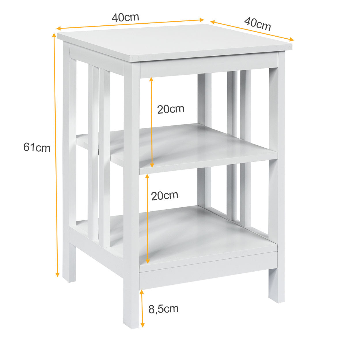 Coast 3-daagse nachtkastje Sofatische salontafel voor slaapkamers 40 x 40 x 61 cm wit