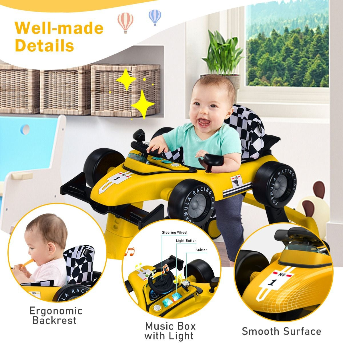 Coast Loopwagen - 4-in-1 - Max. 15 - Geel / Zwart
