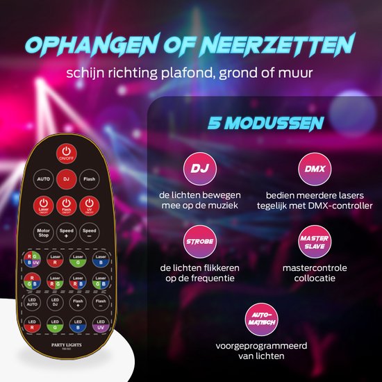 Sparklyn Professionele Disco Laser met 15 Eyes - 120 lichtcombinaties - Afstandsbediening - DMX Bestuurbaar - Discolamp - Zwart