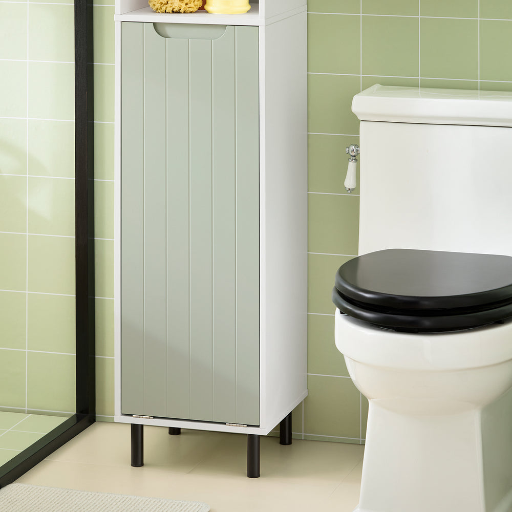 SoBuy Hoge Meerlaagse Badkamerkast BZR137-GR - Uitklapbare Wasmand - 31 x 30 x 167 cm - Groen met Wit