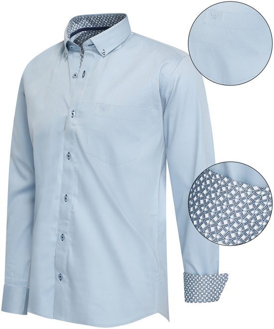 Cappuccino Italia - Heren Overhemden Regular Fit Overhemd Baby Blue - Blauw - Maat XXL
