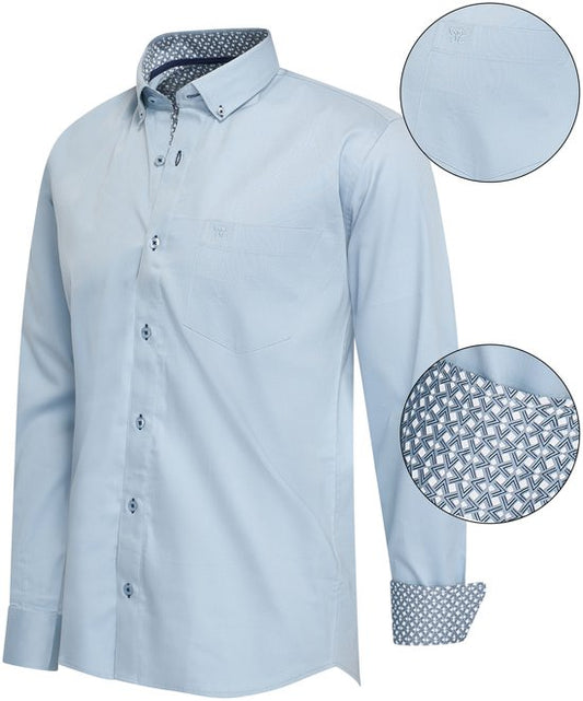 Cappuccino Italia - Heren Overhemden Regular Fit Overhemd Baby Blue - Blauw - Maat XXL