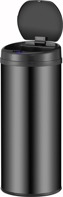 Juskys – Sensor Prullenbak Rond – 50 - Automatisch Deksel - Touch-Bediening – Zwart / Gepoedercoat Staal
