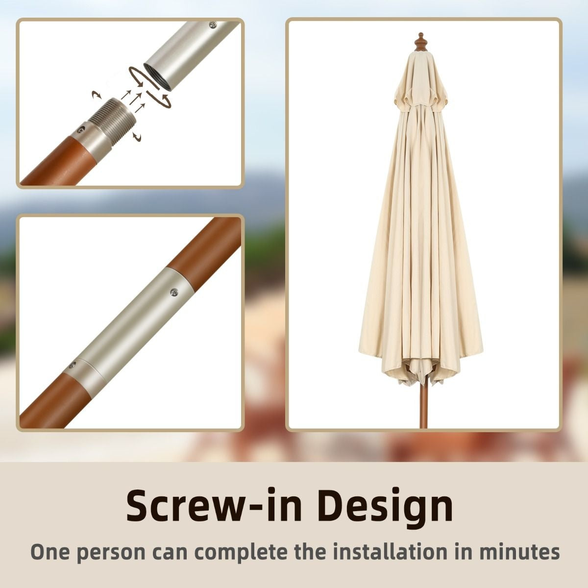 Coast Parasol met 8 Baleinen Kantelbaar - Beige - 300 x 258 cm